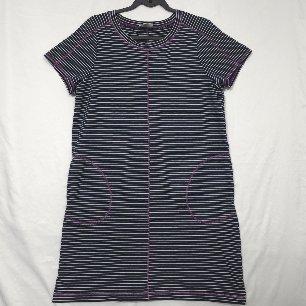 J. Jill Fit Shift Dress Contrast Stitch Striped Navy Women M Casual Preppy